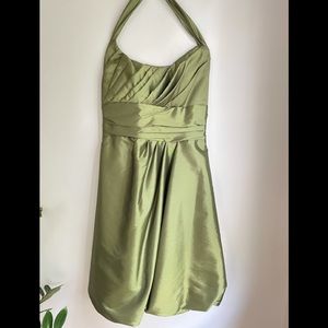 David’s bridal green satin halter dress